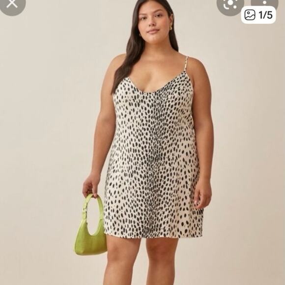 Reformation White Black Ventura Cheetah Mini Slip Dress Size 2X - Picture 1 of 8